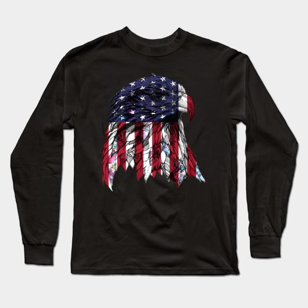 Eagle American Flag TShirt Cool Retro Vintage 4th July Long Sleeve T-Shirt by Kaileymahoney